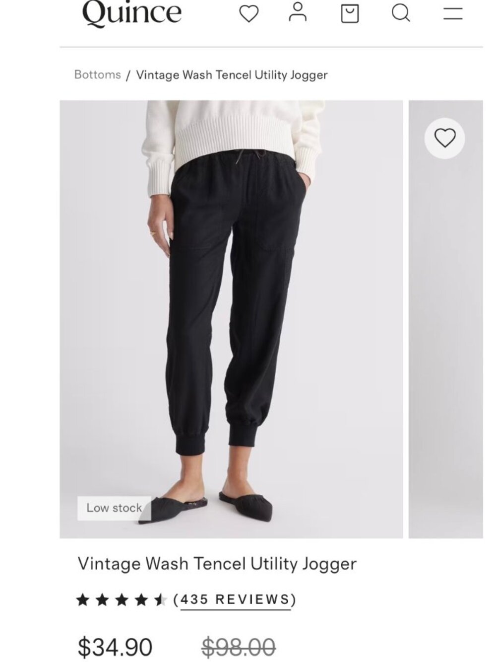 Quince Black Drawstring Cargo Joggers with Elastic Cuffs